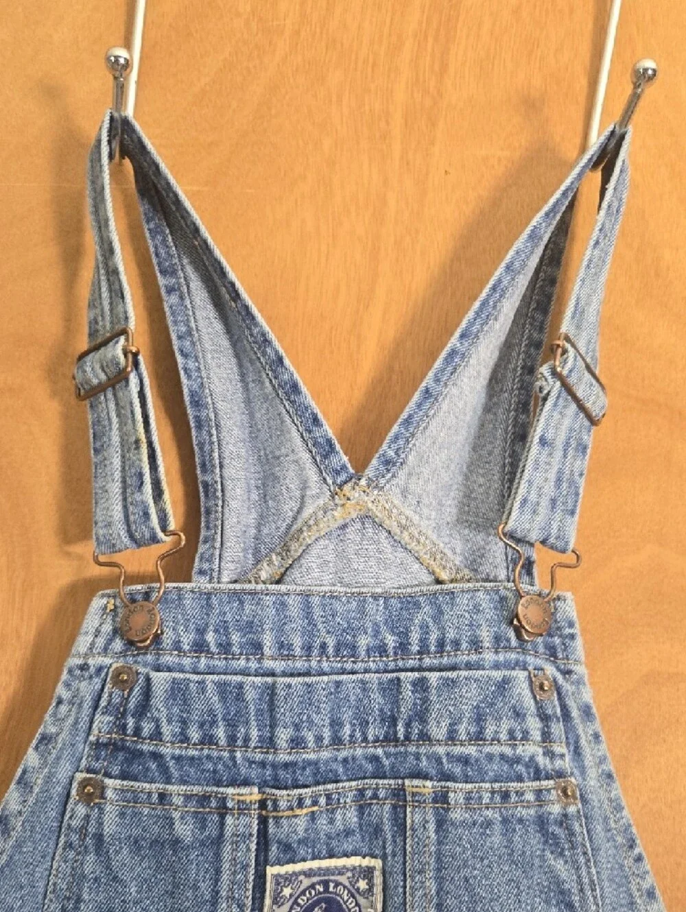 Light Wash Straight Leg Blue Denim Vintage 100 Cotton London Overalls Jumpsuit - Picture 5 of 12
